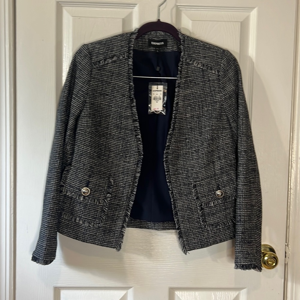 Navy blue tweed style blazer